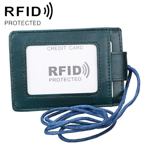 KB153 Blue RFID Leather Card Holder with Lanyard - Antimagnetic ID Badge - 1