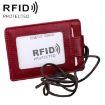 Red KB153 Antimagnetic RFID Leather Card Holder with Lanyard - 1