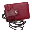 Red KB153 Antimagnetic RFID Leather Card Holder with Lanyard - 3