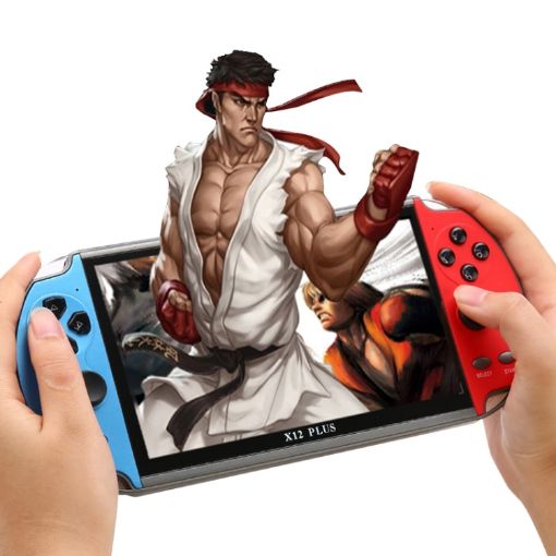 Powkiddy X12 Plus Retro Handheld Console, 7" HD Screen, 16GB, Red/Blue - 1