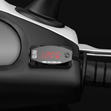 2 in 1 Motorcycle Voltmeter & Clock, Digital Display, 6-30V, IP67, Red Light - 1