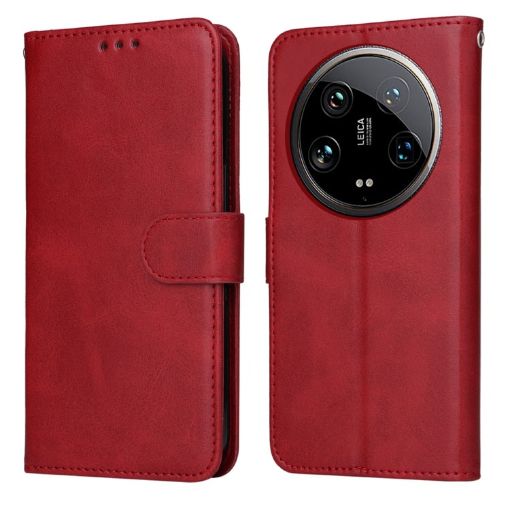 Xiaomi 14 Ultra Red Flip Leather Phone Case - Classic Calf Texture - 1