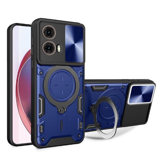 Moto G85 CD Texture Camshield Magnetic Holder Case - Blue - 1