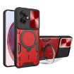 Moto G55 Red CD Texture Camshield Case with Magnetic Holder - 1