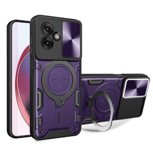 Moto G55 CD Texture Camshield Magnetic Holder Case - Purple - 1