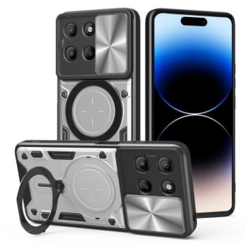 Moto G15 CD Texture Camshield Magnetic Holder Case - Silver - 1