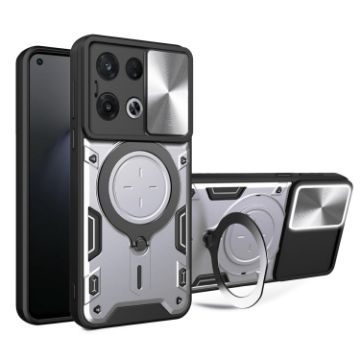 OPPO Reno8 Pro 5G Silver Camshield Magnetic Holder Phone Case - 1