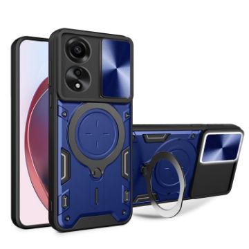OPPO A78 4G Blue Camshield Magnetic Holder Phone Case with CD Texture - 1