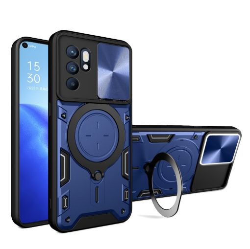 OPPO Reno 6 4G Blue Camshield Magnetic Holder Phone Case - 1