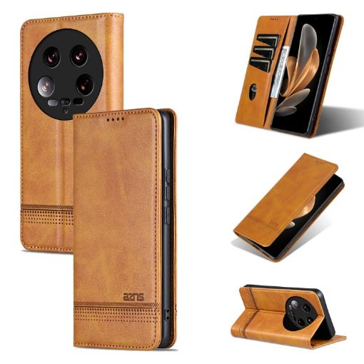 Xiaomi 14 Ultra AZNS Magnetic Flip Leather Case - Light Brown - 1