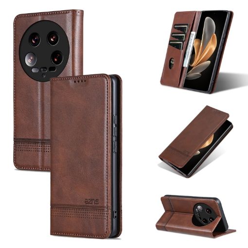 Xiaomi 14 Ultra AZNS Magnetic Flip Leather Case - Dark Brown - 1