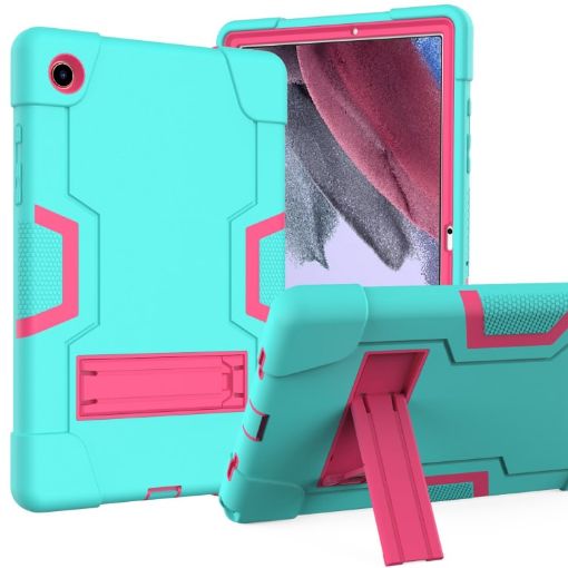 Samsung Galaxy Tab A8 Silicone Hybrid Case with Holder - Mint Green/Rose Red - 1