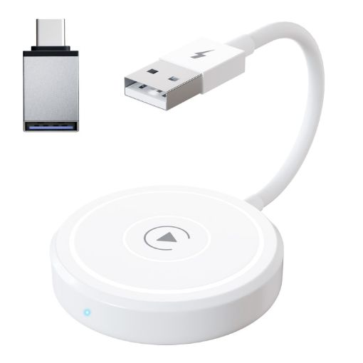 USB & USB-C Wired to Wireless CarPlay Adapter for iPhone - White - 1