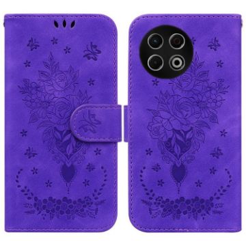 Tecno Spark 30 Pro Purple Butterfly Rose Embossed Leather Case - 1