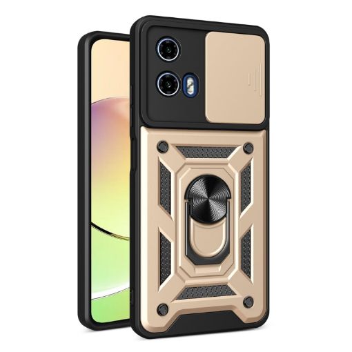 Motorola Moto G04/G24 Gold TPU+PC Phone Case with Sliding Camera Cover - 1