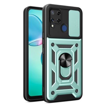 Realme C25/C15 Mint Green Sliding Camera Cover TPU Hybrid PC Case - 1