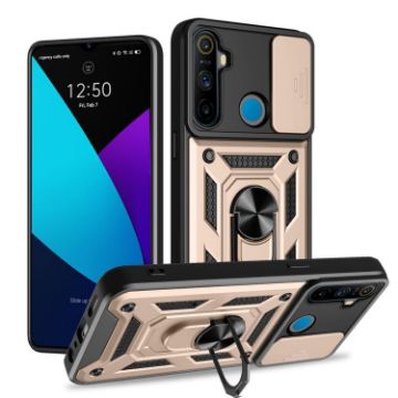 Realme 5 Gold TPU Hybrid PC Phone Case with Sliding Camera Cover - 1