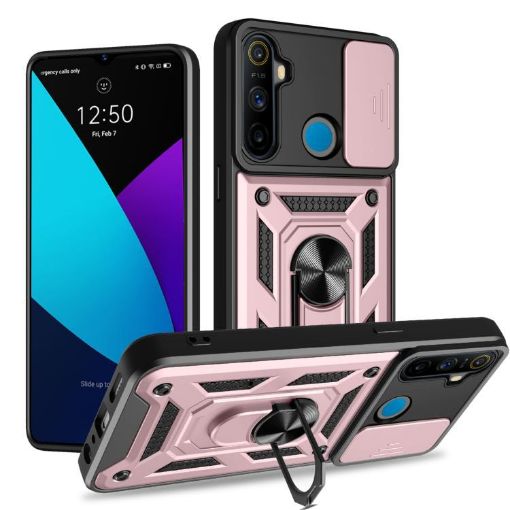 Realme 5 Rose Gold Sliding Camera Cover TPU Hybrid PC Phone Case - 1