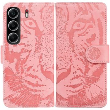 Tecno Camon 40 Pink Tiger Embossing Flip Leather Phone Case - 1