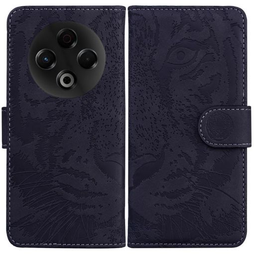 Tecno Spark 30 4G Flip Leather Case - Tiger Embossing Pattern (Black) - 1