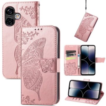 Ulefone Note 16 Pro Rose Gold Embossed Leather Phone Case Butterfly Flower - 1