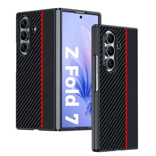 Samsung Galaxy Z Fold7 Ultra-thin Carbon Fiber Texture Case (Black Red) - 1