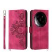 Xiaomi 14 Ultra Wine Red Embossed Flowers Leather Wallet Phone Case - 1