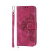 Xiaomi 14 Ultra Wine Red Embossed Flowers Leather Wallet Phone Case - 2