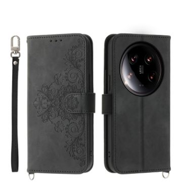 Xiaomi 14 Ultra Black Embossed Flowers Wallet Leather Phone Case - 1