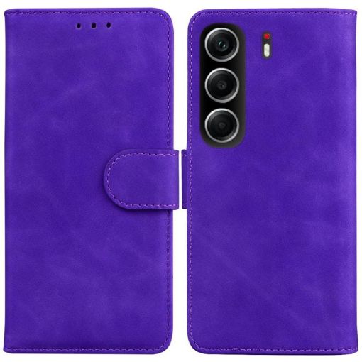 Tecno Camon 40 Purple Leather Flip Case - Skin Feel Pure Color Cover - 1