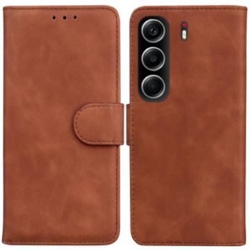 Tecno Camon 40 Brown Leather Flip Case - Skin Feel Pure Color Cover - 1