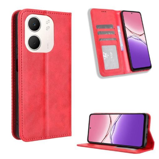 OPPO A5x 4G/5G Global Red Leather Phone Case with Magnetic Buckle - 1