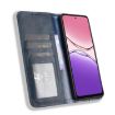 OPPO A5x 4G/5G Leather Phone Case - Blue, Magnetic Buckle, Retro Texture - 4
