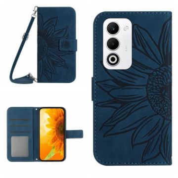 OPPO A5 5G Sun Flower Embossed Flip Leather Case with Lanyard Blue - 1