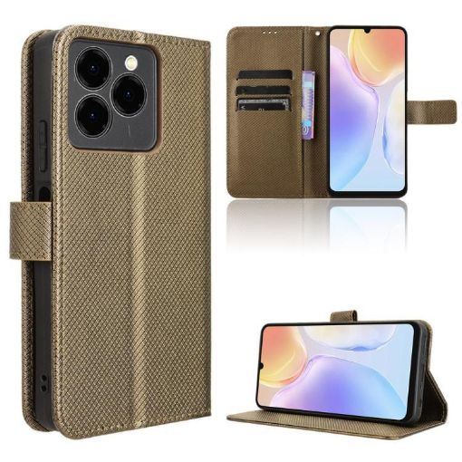 Ulefone Note 20 Pro Brown Leather Phone Case with Diamond Texture - 1