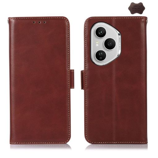 For Honor 400 Pro Global Brown Leather Phone Case - Crazy Horse Cowhide - 1