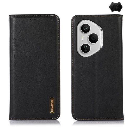 For Honor 400 Pro Global Black Cowhide Leather Phone Case 160.8mm - 1