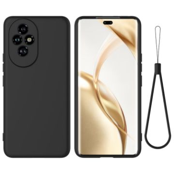 For Honor 200 Black Liquid Silicone Dropproof Full Coverage Phone Case - 1