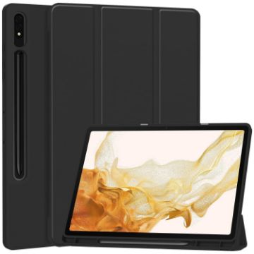 Samsung Galaxy Tab S9+ Black TPU Leather Case with Pen Slot, 3-Fold Cover - 1