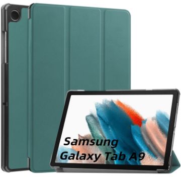Samsung Galaxy Tab A9 Dark Green Leather 3-Fold Holder Case - 1
