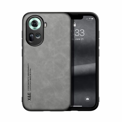OPPO Reno11 5G Global Magnetic Leather Phone Case - Light Grey - 1
