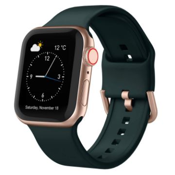 Apple Watch SE 44mm Dark Green Silicone Pin Buckle Band - 1