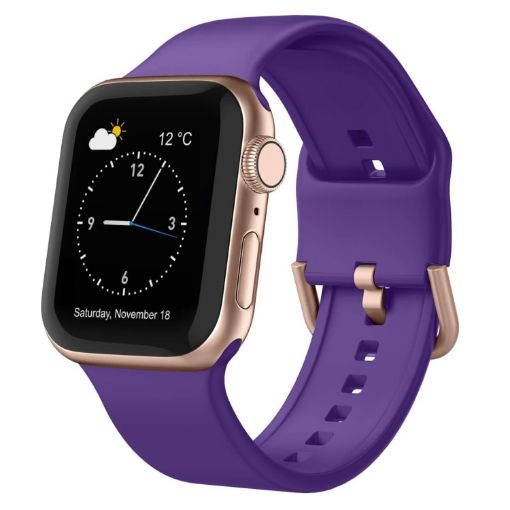 Apple Watch SE 2023 44mm Purple Silicone Pin Buckle Band - 1