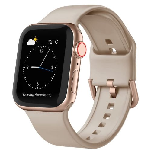 Apple Watch SE 2023 44mm Silicone Band, Pin Buckle - Milk Tea Color - 1