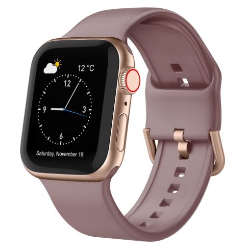 Apple Watch SE 2023 44mm Silicone Band, Smoked Purple Pin Buckle - 1