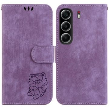 Tecno Camon 40 Little Tiger Embossed Leather Case - Purple - 1