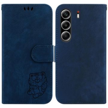 Tecno Camon 40 Pro 4G Little Tiger Embossed Leather Case - Dark Blue - 1