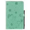 Samsung Galaxy Tab E9.6 T560 Green Cat Bee Embossed Leather Case - 2