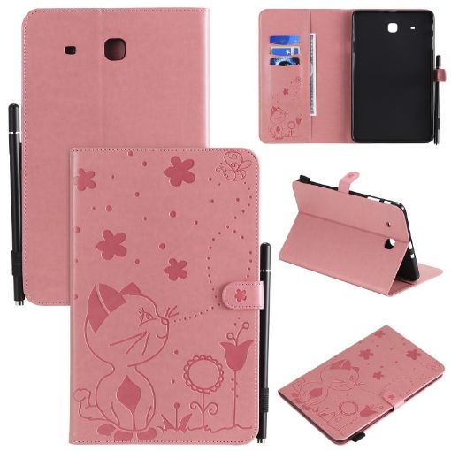 Samsung Galaxy Tab E9.6 T560 Pink Shockproof Leather Case with Holder - 1