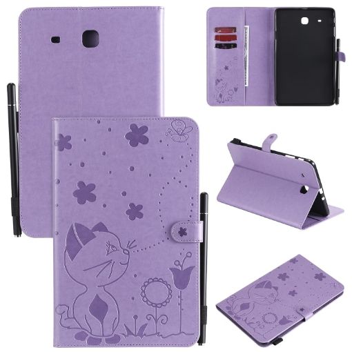 Samsung Galaxy Tab E9.6 T560 Purple Shockproof Leather Case with Holder - 1